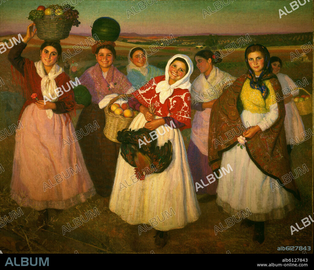 EUGENIO HERMOSO (1883-1963). A LA FIESTA DEL PUEBLO - 1916 - (DEPOSITO DEL MUSEO REINA SOFIA).