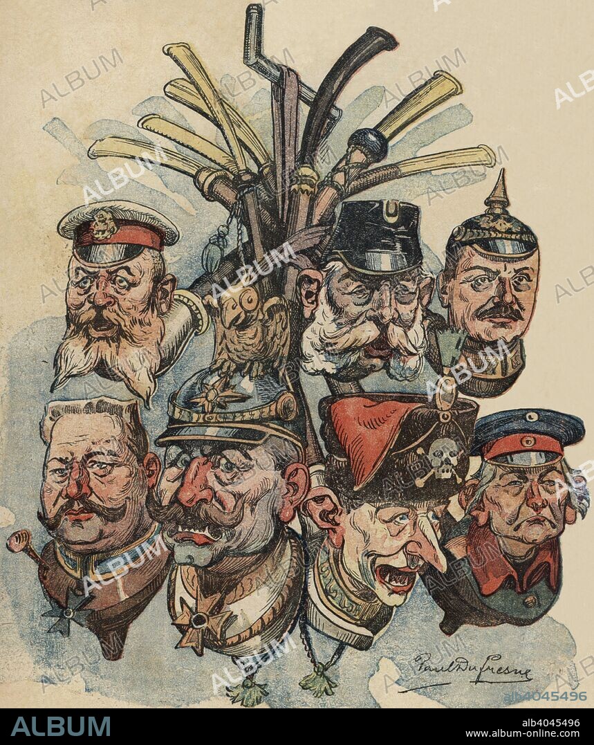 Primera guerra mundial (1914-1918). Caricaturas de dirigentes militares de la alianza austroalemana. Año 1914.