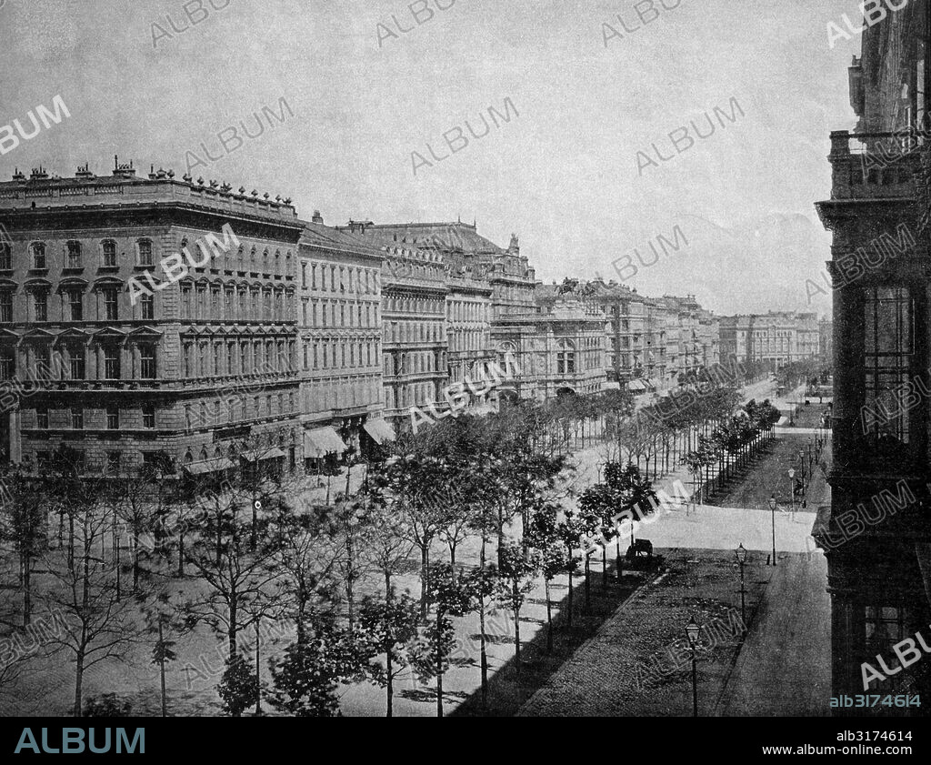 One of the first autotypes of opera ring and kaertner ring in vienna, historical photograph, 1884.