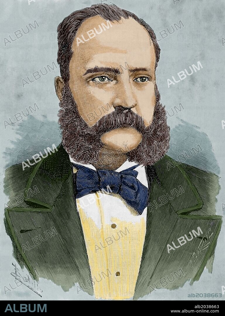 MARTIN BARRUNDIA (m.1890). General y político guatemalteco. Ministro de la Guerra en Guatemala. Grabado coloreado de la " La Ilustración Española y Americana". Año 1890.
