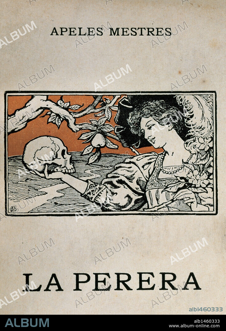 LITERATURA CATALANA. SIGLOS XIX-XX. MESTRES, Apel. les (Barcelona,1854-1936). Escritor y dibujante catalán. Ilustró con sus dibujos los "Episodios nacionales" de Pérez Galdós y colaboró en "La Campana de Gracia". Obras: "Microcosmos" (1876), "Odes serenes" (1893) y "Liliana" (1907). "LA PERERA". PORTADA de una edicion impresa en Vilanova i la Geltrú en 1908. Ilustración del mismo autor.