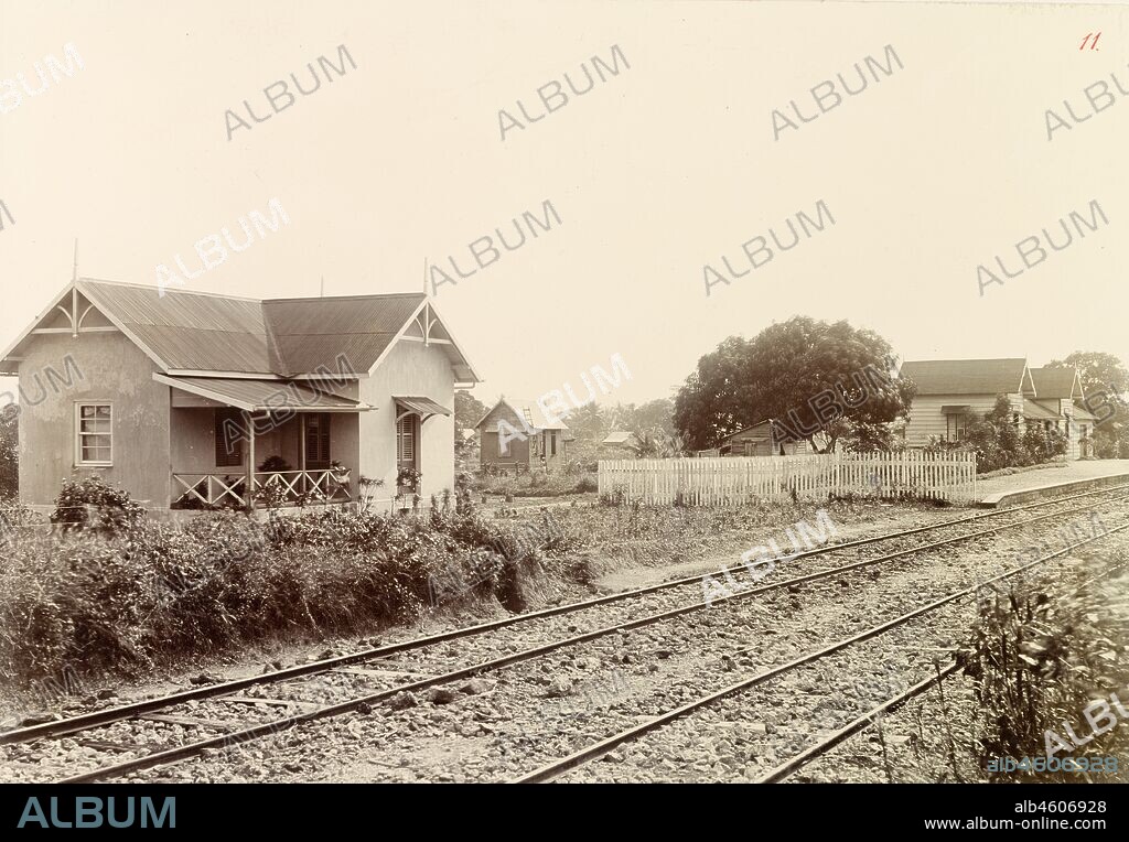 Trinidad & Tobago, View of Arouca railway station on the Sangre Grande railway line. An original caption identifies the building next door as the 'Collector's Residence'.Caption reads: Arouca Station & Collectors residence. (Sangre Grande Line), [c.1895]. 1999/221/1/25/11.