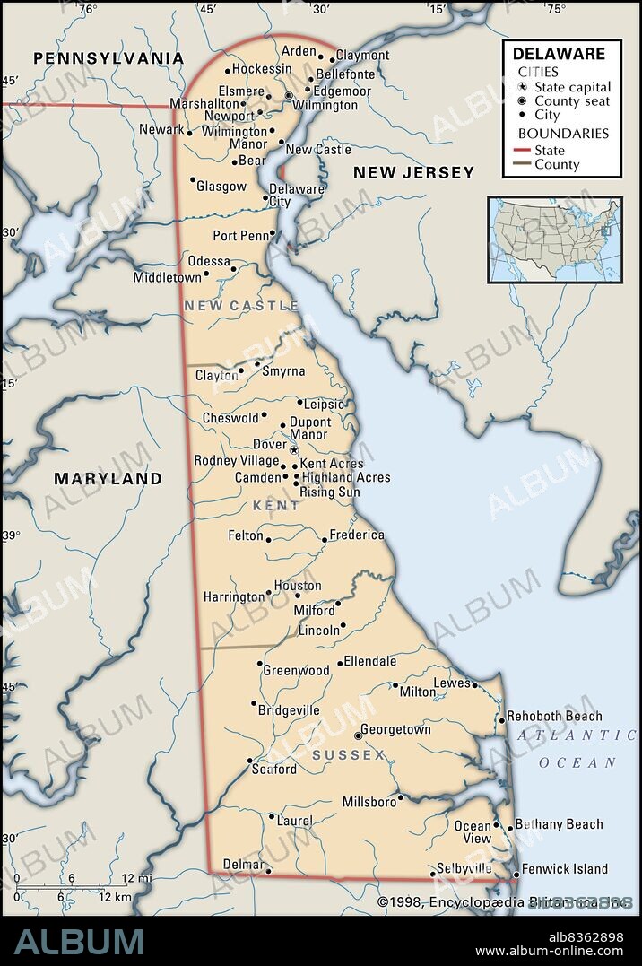 Political map of Delaware.