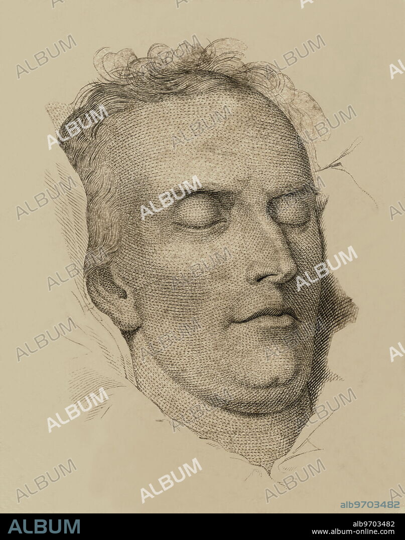 1002181 ( 1000 ) Schiller , Friedrich von , on his day of death 09. 05. 1805, steel engraving by G. Ferz / Nuernberg , after an drawing by F. Jagemann ; from " Nachtraege zu Schiller`s saemmtlichen Werken " , gesammelt und herausgegeben von Eduard Boas / supplement of all works of Schiller , collected and published by Eduard Boas , E. Schweizerbart`s Verlagshandlung , Stuttgart , 1839.