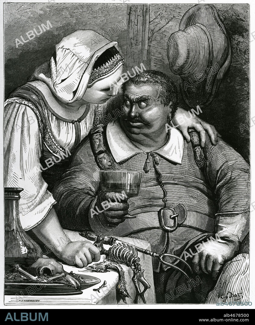 Le PETIT POUCET, l'ogre et sa femme . Conte de PERRAULT, gravure de Gustave DORE, 1862. Credit Collection Kharbine Tapabor.