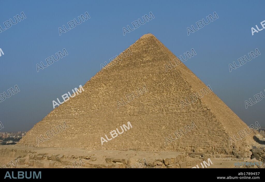 Egypt. The Great Pyramid of Giza, called the Pyramid of Khufu and the Pyramid of Cheops. Is the oldest and largest of the three pyramids in the Giza Necropolis. Tomb of the fourth-dynasty pharaoh Khufu. Is believed it was constructed by the architect Hemiunu (fl. 2570 BC). 26th century B.C. Old Kingdom.