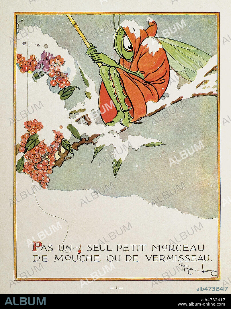 Pas un seul morceau de mouche ou de vermisseau. Illustration de 1929 par Felix LORIOUX (1872-1964=ADAGP) pour La Cigale et la Fourmi tire de Fables Jean de LA FONTAINE (1621-1695).Credit : Collection KHARBINE-TAPABOR.