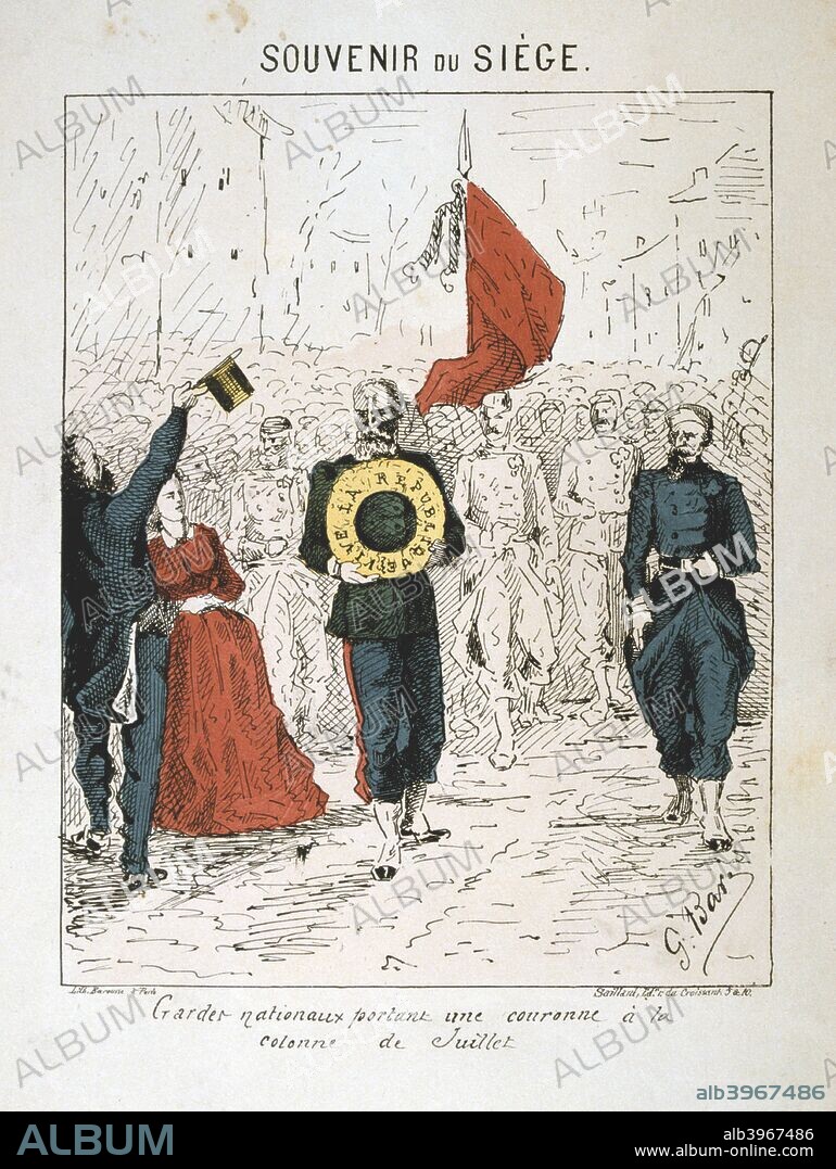 Siege of Paris, 1870-1871. Cartoon depicting a scene during the Prussian Siege of Paris in the Franco-Prussian War (1870-1871). After the disastrous defeat of the French at Sedan and the capture of Napoleon III, the Prussians surrounded Paris on 9 September 1870. The city held out despite famine and great hardship until 28 January 1871. From a series entitled Souvenir du Siege. From a private collection.