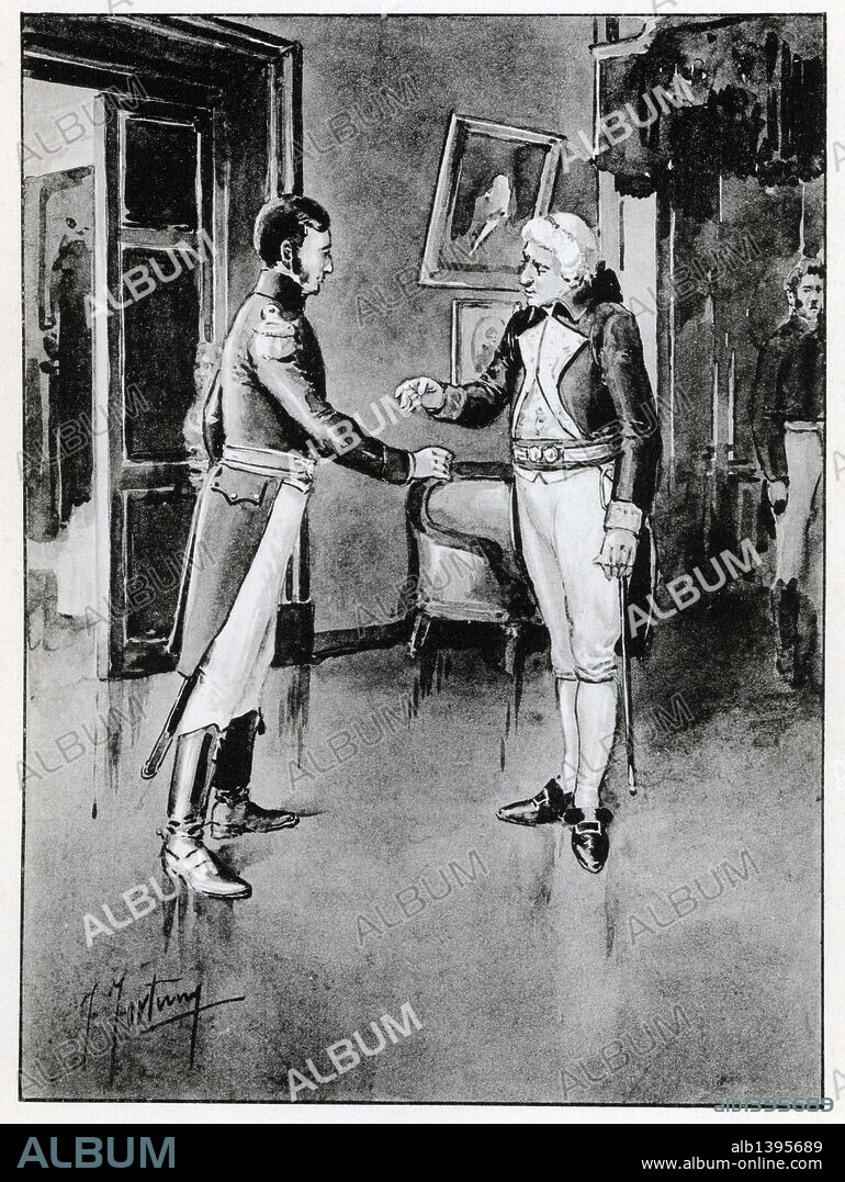 FORTUNY FRANCISCO. Historia de Argentina. Siglo XIX. Entrevista entre el ayudante del general San Martín y el gobernador de Chile, Marco del Pont el 22 febrero 1817.