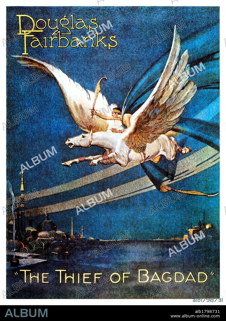 Poster of THE THIEF OF BAGDAD, 1924, directed by RAOUL WALSH. Copyright DOUGLAS FAIRBANKS PICTURES.