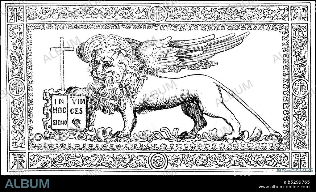 Flag of the Republic of Venice, Italy, in the 17th century, flag  /  Flagge der Republik Venedig, Italien, im 17. Jahrhundert, Fahne, Historisch, historical, digital improved reproduction of an original from the 19th century / digitale Reproduktion einer Originalvorlage aus dem 19. Jahrhundert,.
