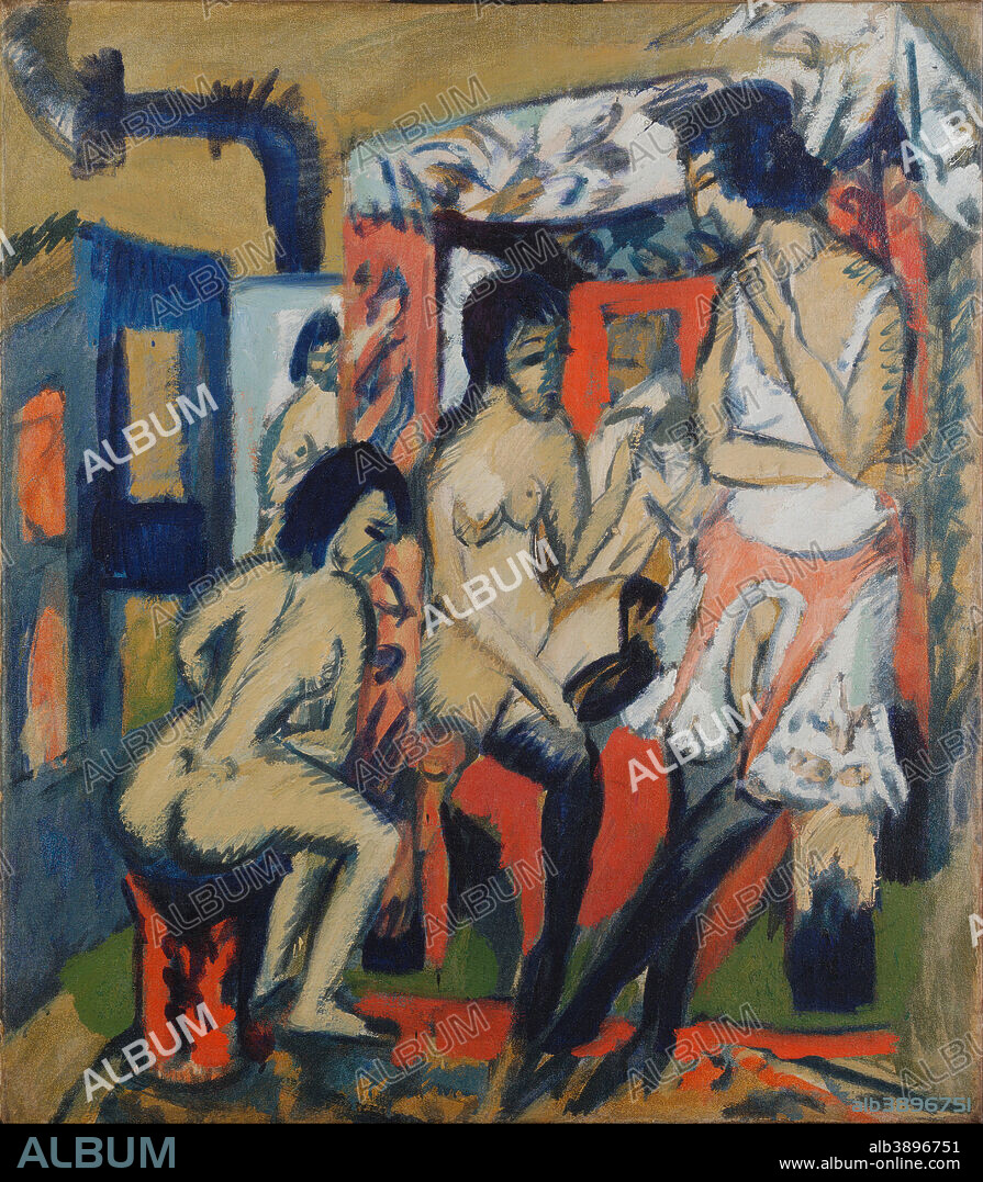ERNST LUDWIG KIRCHNER. Akte im Atelier Nudes in Studio. Date/Period: 1912. Painting. Height: 807 mm (31.77 in); Width: 707 mm (27.83 in).