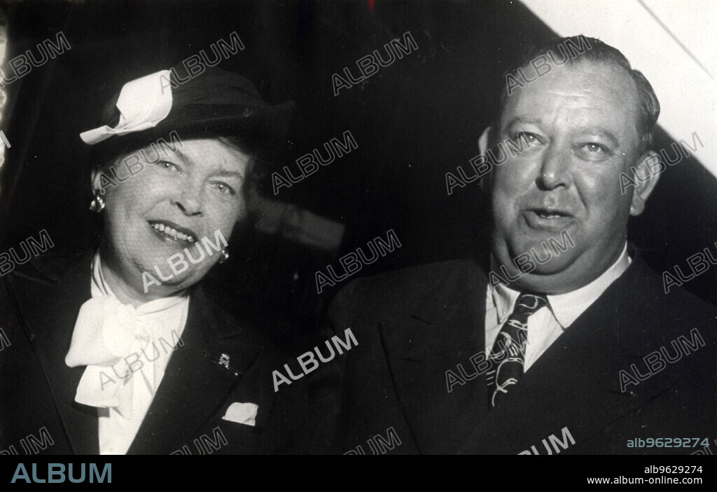 Trygve Lie, General Secretary of UN, and his wife, Stockholm, Sweden, 10 August 1949. Norwegian politician Trygve Lie (1896-1968) served as Foreign Minister of Norway from 1941 until 1946, when he was appointed the United Nations' first Secretary General, a post he held until 1952. He married Hjørdis Jørgensen in 1921. From the collection of Svenskt Fotoreportages.