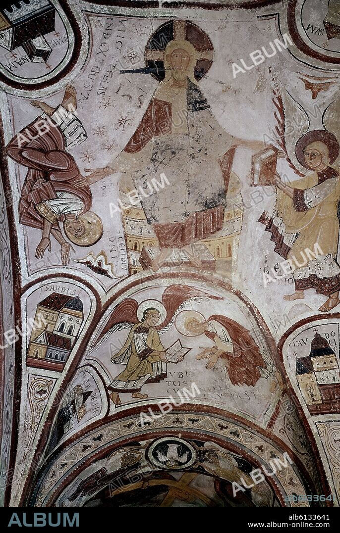 PANTEON REAL - PINTURAS ROMANICAS - BOVEDA- EN LOS ANGULOS SE DISPONEN LAS SIETE IGLESIAS - SIGLO XII.
