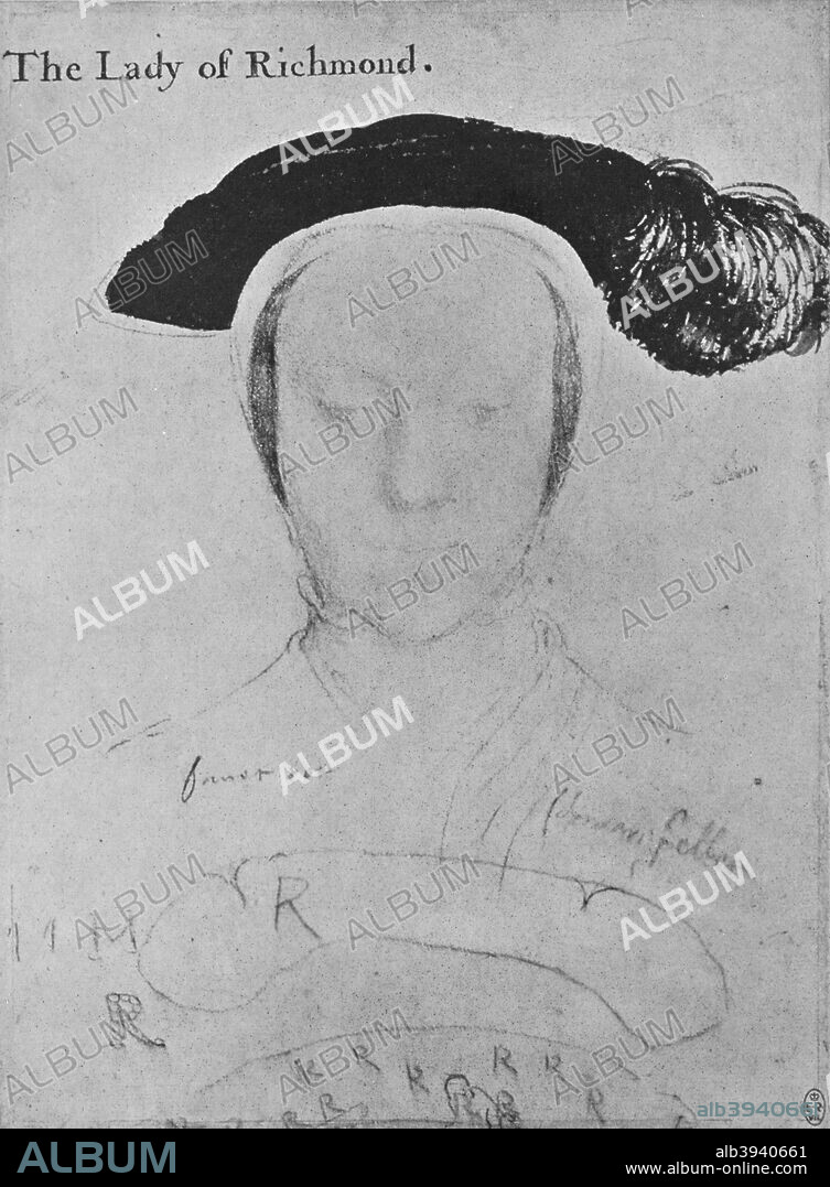 'Mary, Duchess of Richmond and Somerset', c1532-1533 (1945).  Mary FitzRoy, Duchess of Richmond and Somerset (1519-1557), formerly Lady Mary Howard, was the only daughter-in-law of King Henry VIII of England, being the wife of his only acknowledged illegitimate son, Henry FitzRoy, 1st Duke of Richmond and Somerset. The drawing is part of the Royal Collection Trust, Windsor Castle. From The Drawings of Holbein at Windsor Castle by K. T. Parker. [The Phaidon Press Ltd, Oxford & London, 1945].