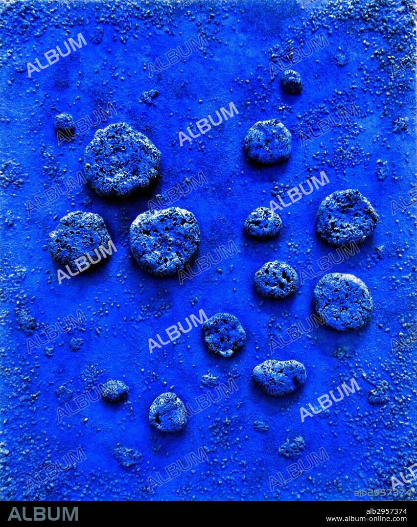 L'accord bleu by Yves Klein (1928-1962), using wood, sponges, small stones and paint. French artist considered an important figure in post-war European art.