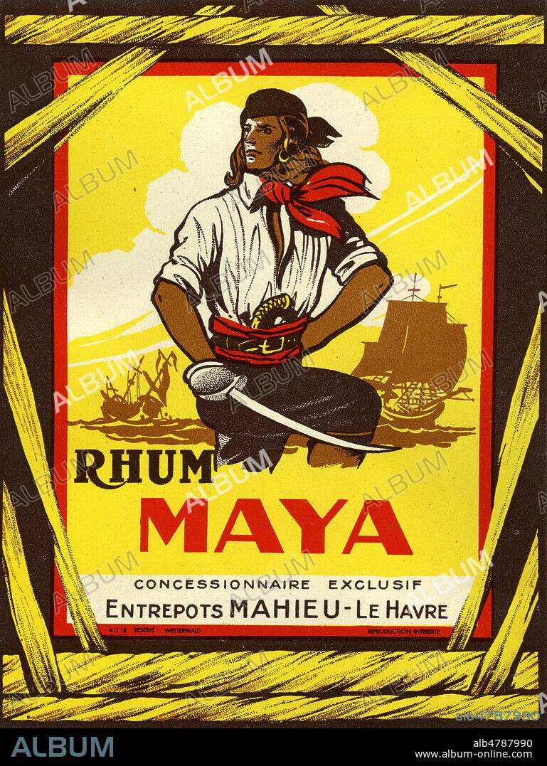 Etiquette de rhum vers 1930. Illustration anonyme. Credit : Collection IM/KHARBINE-TAPABOR.