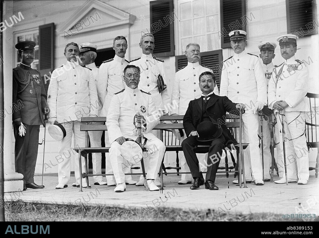 HARRIS & EWING. Marshal-Admiral the Marquis Togo Heihachiro with US naval officers in Washington, D.C., 1911. Rear Admiral, U.S.A. Brownson, Willard Herbert; Potter, William Parker; Raby, James J. [Togo was admiral of the fleet in the Imperial Japanese Navy. Rear Admiral Willard H. Brownson fought pirates in Mexico, served in the Spanish-American War, also served a term as Superintendent of the United States Naval Academy. Rear Admiral William P. Potter served as Chief of the Bureau of Navigation. Rear Admiral James Joseph Raby took out the first merchant convoy under American escort During World War I].