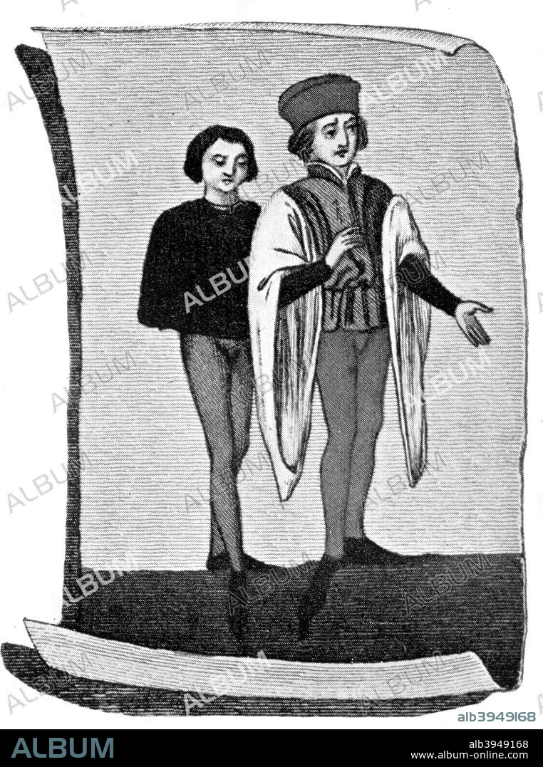 The paltock, 14th century, (1910). This garment, popular during the reign of Richard II (1377-1399), was a short jacket with a high collar and wide, richly dagged sleeves. Illustration from British Costume during 19 Centuries by Mrs Charles H Ashdown, (London, 1910).