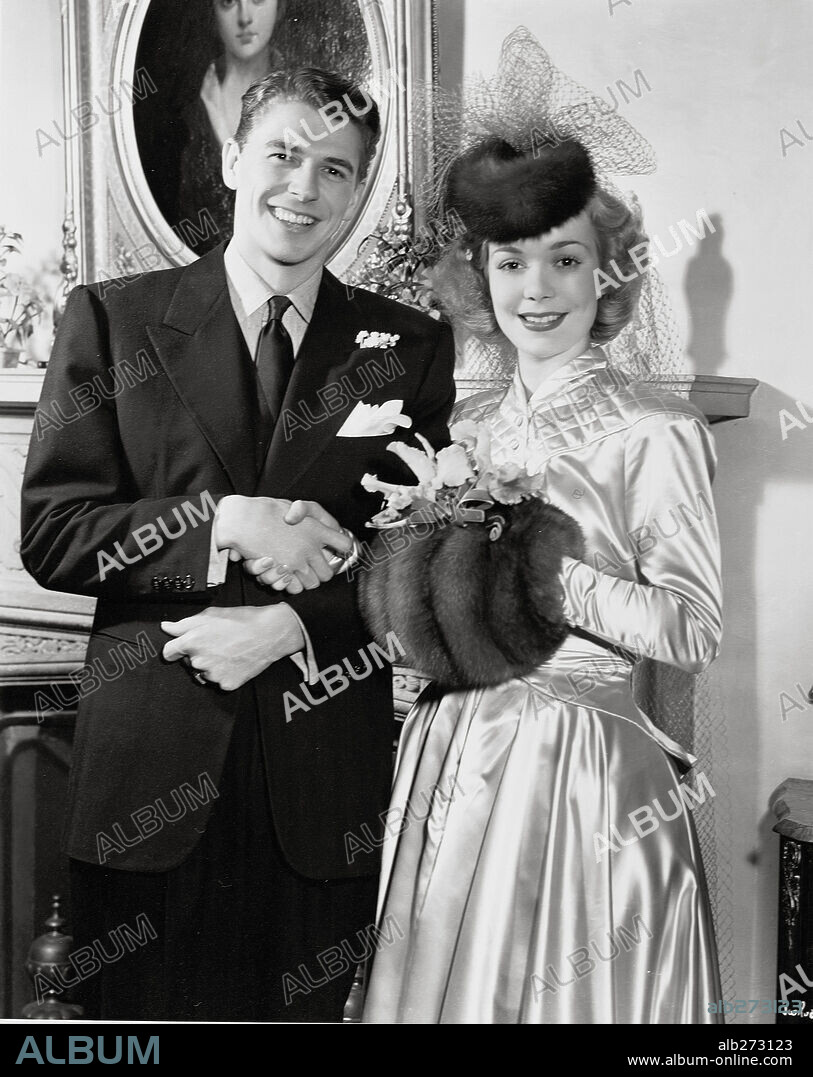 JANE WYMAN and RONALD REAGAN. Ronald Reagan and Jane Wyman at their wedding reception on January 26, 1940 in California. 1940