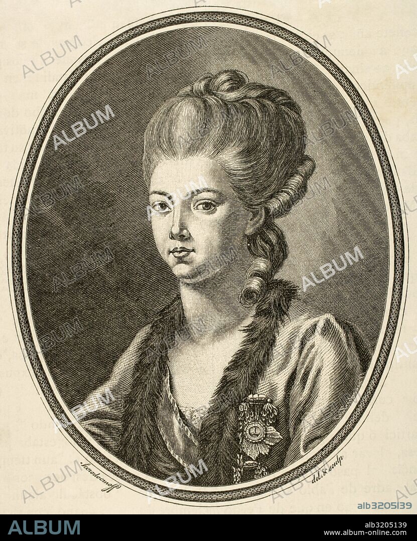 Princess Yekaterina Romanovna Vorontsova-Dashkova (1743-1810). Russian writer and philologist. Friend of Empress Catherine the Great and a major figure of the Russian Enlightenment. Portrait. Engraving by Treibmann. "Historia Universal", 1895.