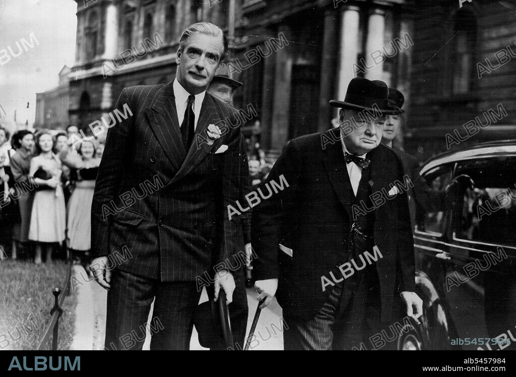 Churchill And Eden Go To No. 10 -- Winston Churchill and his Deputy in the Opposition, Anthony Eden, arrive at 10, Downing street, London, to meet the prime Minister, today.Prime Minister Attlee today (Wednesday) met the Leader of the Opposition, Mr. Churchill's request that Parliament be recalled earlier than September 12th -- the date set by the Government for the recall. The Meeting Occurred in the Prime Minister's residence, 10; Downing Street, and Mr.Churchill arrived as Cabinet members were leaving after a Cabinet meeting which lasted nearly two hours. August 16, 1950. (Photo by Reuterphoto).