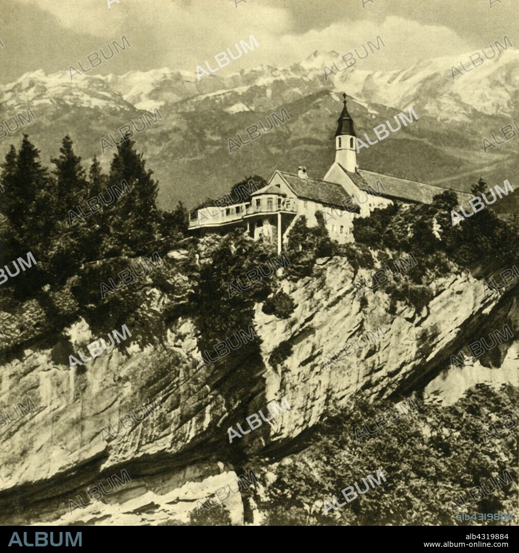 Gebhardsberg, Bregenz, Austria, c1935. The pilgrimage church of St Gebhard (which gives the mountain its name) was built in 1723, on the site of the ruined Hohenbregenz fortress. From "Österreich - Land Und Volk", (Austria, Land and People). [R. Lechner (Wilhelm Müller), Vienna, c1935].