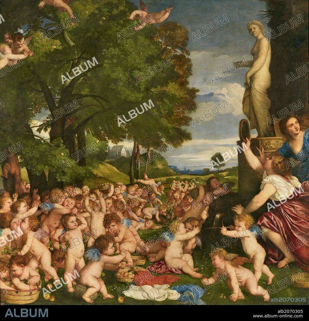 TITIAN. Vecellio di Gregorio Tiziano / 'The Worship to Venus', 1518-1519, Italian School, Oil on canvas, 172 cm x 175 cm, P00419.