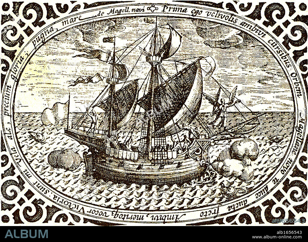 Ferdinand Magellan's (1480-1521) ship 'Victoria'. Magellan led the first voyage of circumnavigation (1519-1522). He was killed by natives in the Philippines and the 'Victoria' was taken back to Spain by the last surviving captain in the expedition.