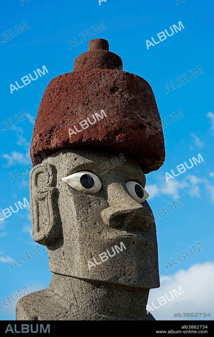 Moai statue, head, Easter Island, Chile, South America.