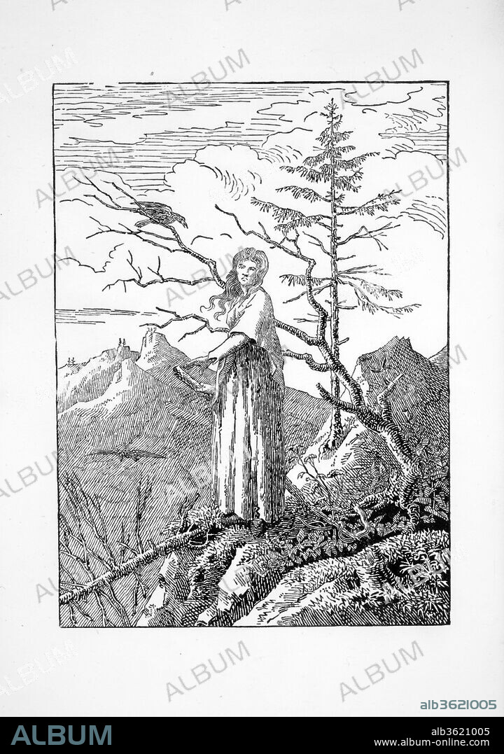 Woman with a Raven (Die Frau mit dem Raben am Abgrund). Artist: Cut by Christian Friedrich (German, 1770-1843); Designed by Caspar David Friedrich (German, Greifswald 1774-1840 Dresden). Dimensions: image: 6 11/16 x 4 11/16 in. (17 x 11.9 cm)
sheet: 9 5/8 x 7 9/16 in. (24.4 x 19.2 cm). Date: probably 1803.
