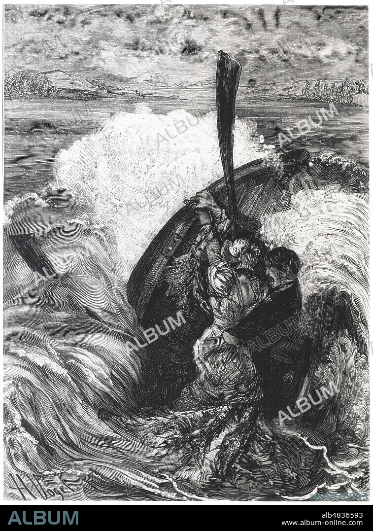 La catastrophe de Villequier (mort de Leopoldine HUGO (1824-1843) et Charles VAQUERIE (1817-1843). Illustration vers 1880 par Hermann VOGEL (1856-1918). Credit : Collection Kharbine-Tapabor.
