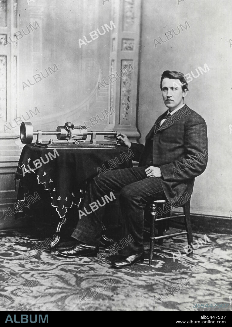 Thomas A. Edison, U.S. Inventor, Helped Develop World-Wide Industries -- Edison's favorite invention was the phonograph. In 1877 while working with an automatic telegraph, he noticed that the device began to hum musically when it was revolved swiftly. From this Edison perfected a method of recording sound vibrations that could be played back and amplified. Edison, then a young man, is shown with the tinfoil phonograph that he exhibited at the National Academy of Science in Washington. June 20, 1951.