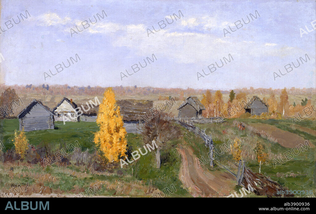 ISAAC LEVITAN. Golden autumn. Slobodka. Date/Period: 1889. Painting. Oil on canvas Oil on canvas. Height: 430 mm (16.92 in); Width: 675 mm (26.57 in).