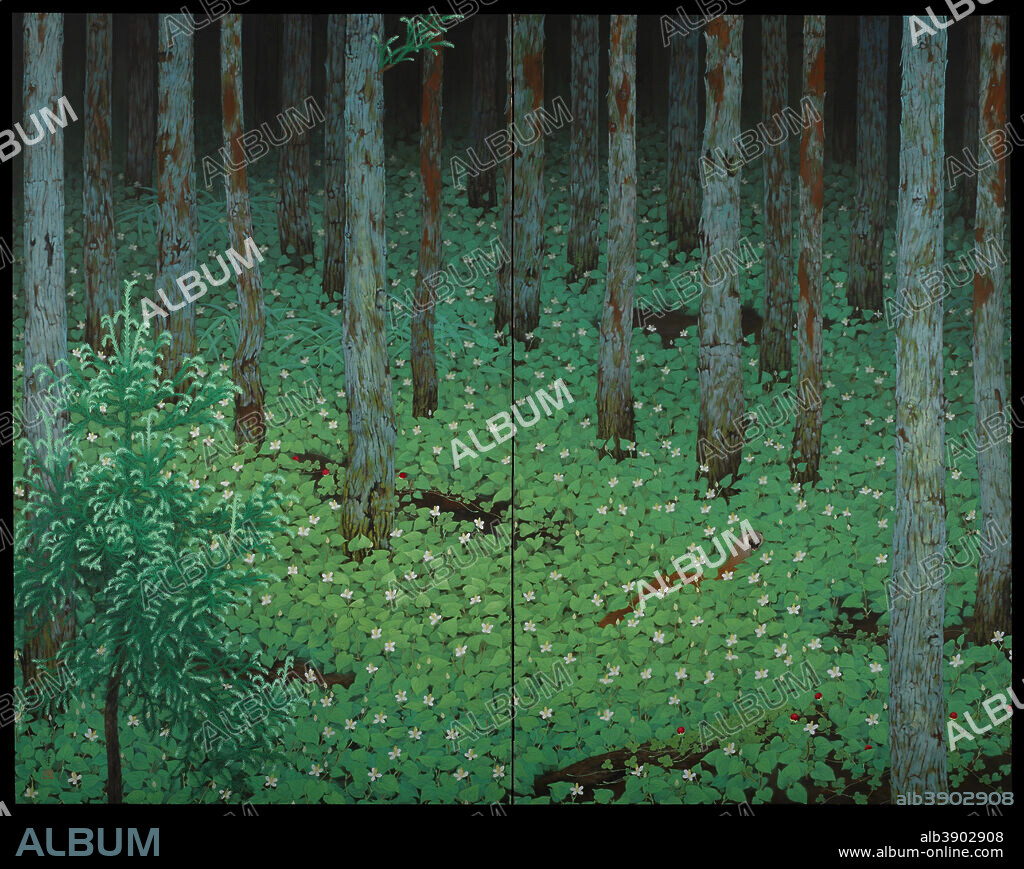 KATAYAMA BOKUYO. Mori (Forest). Date/Period: 1928. Painting. Ink and mineral pigments on silk. Width: 93.5 in. Height: 74.5 in (images).