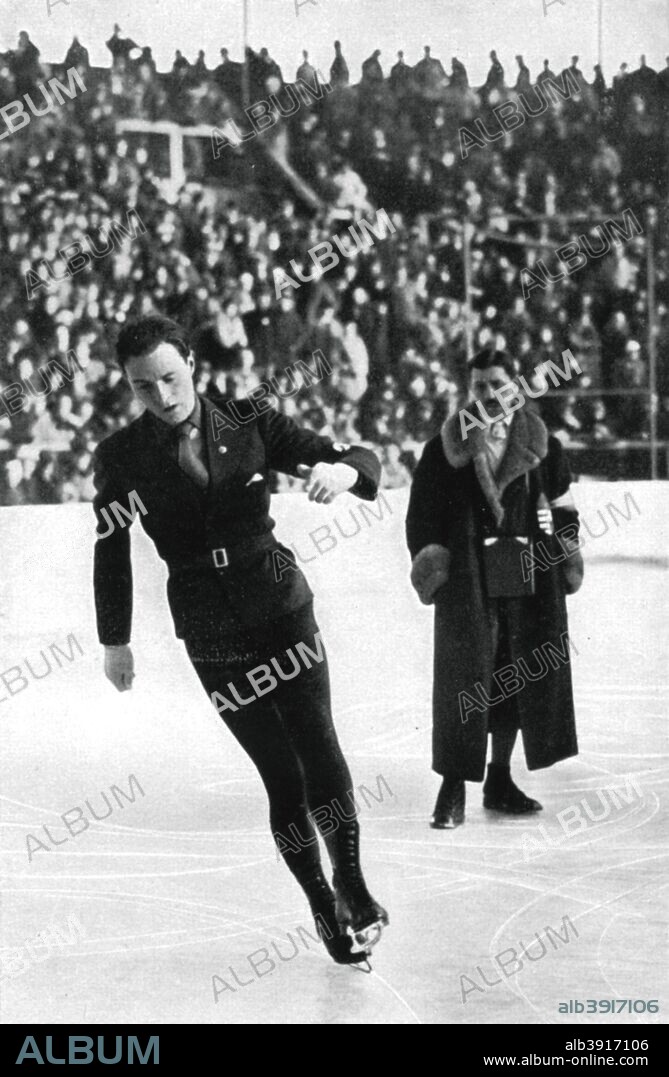 Karl Schäfer, Austrian figure skater, Winter Olympic Games, Garmisch-Partenkirchen, Germany, 1936. Schäfer won the men's individual gold medal. A print from Olympia 1936, Die Olympischen Spiele 1936, Volume I, Cigaretten-Bilderdienst, Hamburg, 1936.