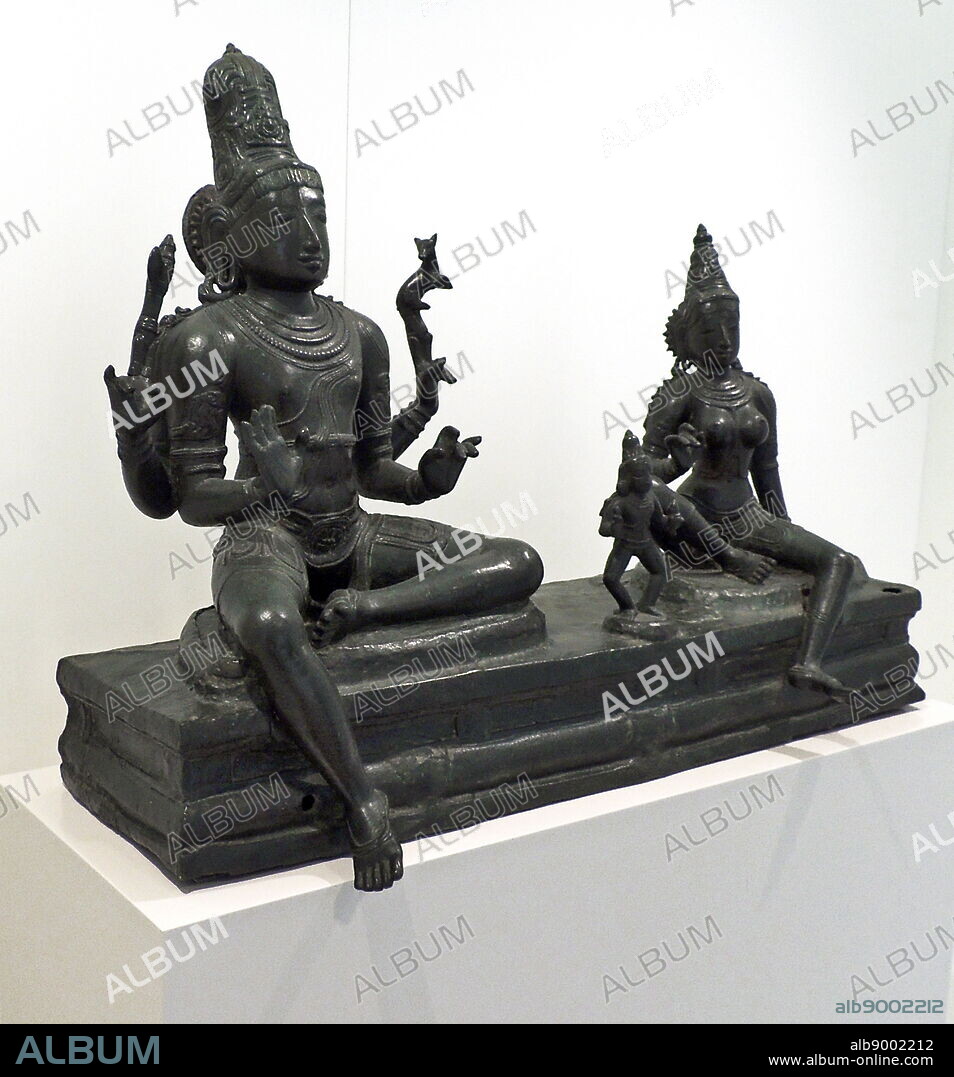 Somaskanda India, Tamil Nadu, Chola style, 12th century, bronze. The term Somaskanda refers to Shiva and means 'with Uma and Skanda'. In this particular presentation, Shiva and Uma sit on a rectangular pedestal, with the child Skanda standing between them. This representation developed in Southeast India and was particularly popular during the 10th-13th centuries. On feast days these images were carried in procession around the city.