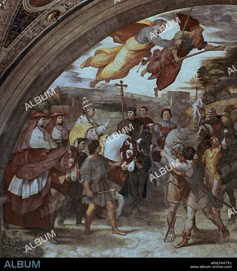 RAFAEL SANZIO O RAFAEL DE URBINO. DETALLE DEL ENCUENTRO DE LEON MAGNO CON ATILA CERCA DE MANTUA- 1512-1514- FRESCO, CONJ 201764.