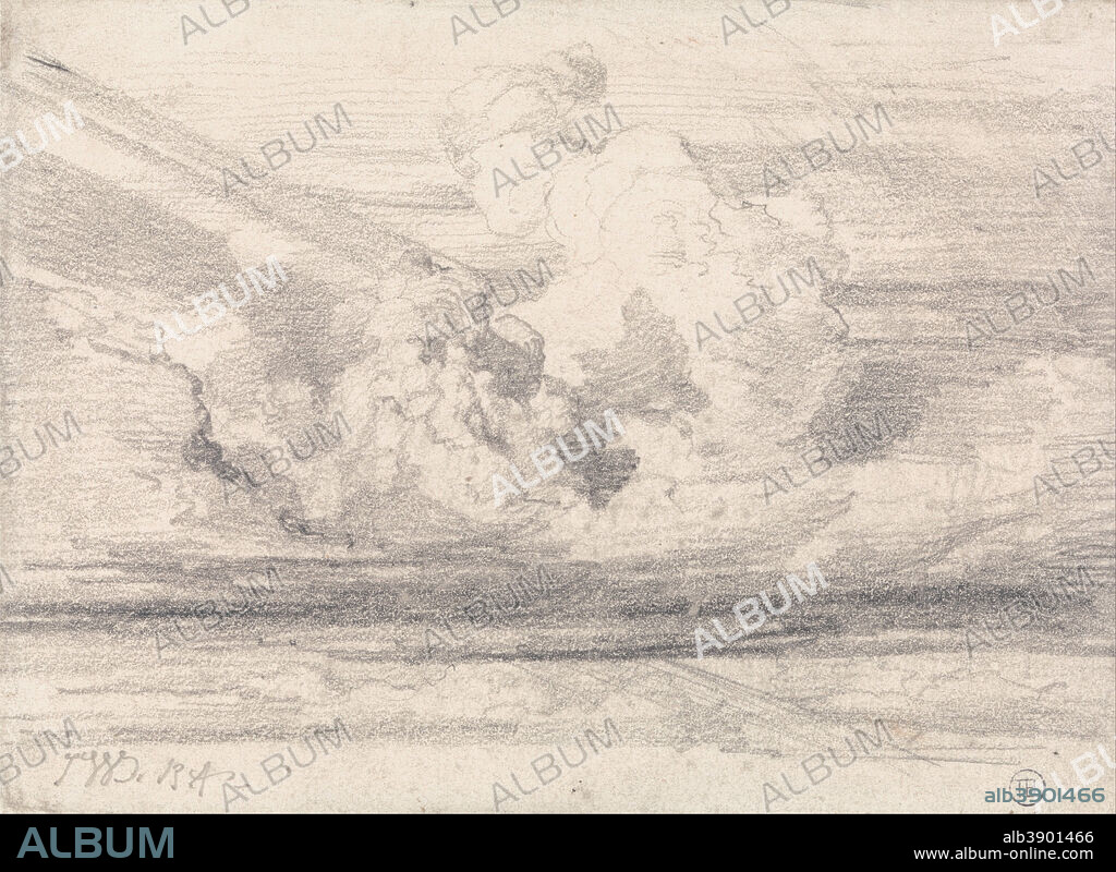 JAMES WARD. Landscape. Drawing. Graphite on medium, slightly textured, beige laid paper. Height: 48 mm (1.88 in); Width: 238 mm (9.37 in).