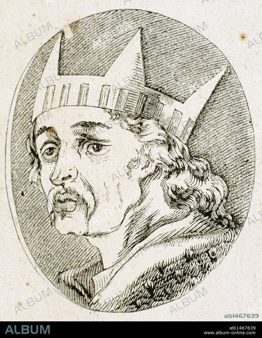 ALFONSO VI (1040-1109). Rey de León y Castilla, hijo de Fernando I y su esposa Sancha. Fue designado por su padre, rey de León. Luchó contra sus hermanos para conseguir Galicia y Castilla. S. XI-XII (S. XI-S. XII). Grabado del siglo XIX.