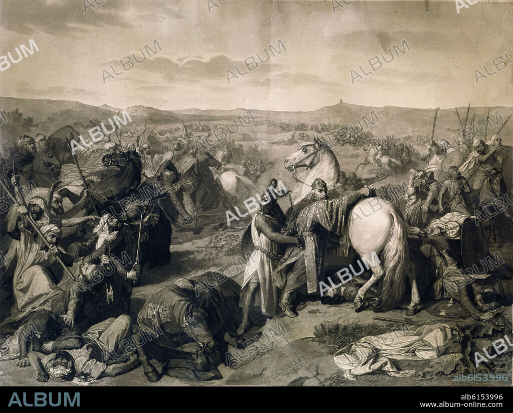 RIBERA CARLOS LUIS. EL ORIGEN DEL APELLIDO GIRON EN LA BATALLA DE LA SAGRA (AÑO 1086) - GRABADO - 1891.