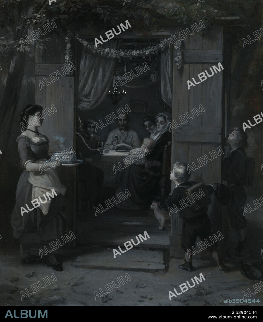 MORITZ DANIEL OPPENHEIM. Sukkot (Feast of Tabernacles) (Das Laubhütten-Fest). Date/Period: 1867. Painting. Oil on canvas Oil on canvas. Height: 646 mm (25.43 in); Width: 559 mm (22 in).