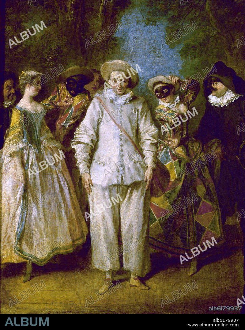 NICOLAS LANCRET. 'The Actors of the Commedia dell'Arte', 18th century, Oil on canvas, 25,5 x 22 cm.