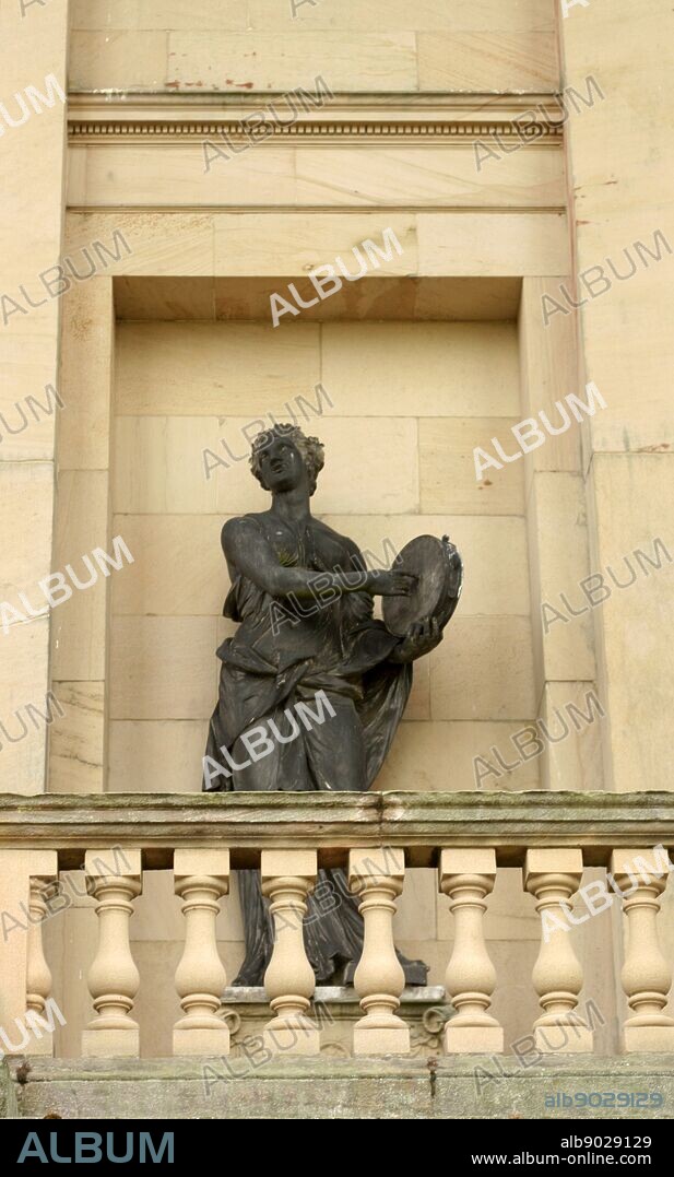 statue on the portico of the North Entrance to Kedleston Hall. Kedleston Hall, designed by architect Robert Adam was inspired by Roman architecture. It houses classical sculptures. Kedleston Hall in Kedleston, Derbyshire, is approximately four miles north-west of Derby, and is the seat of the Curzon family since at least 1297.