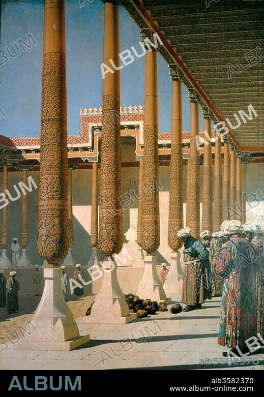 VASSILI V. VERETCHAGIN. Ethnology / Turkistan. "Exhibited Trophies". Painting, 1872, by Vasily Vasilevitch Vereshchagin (1842-1904).