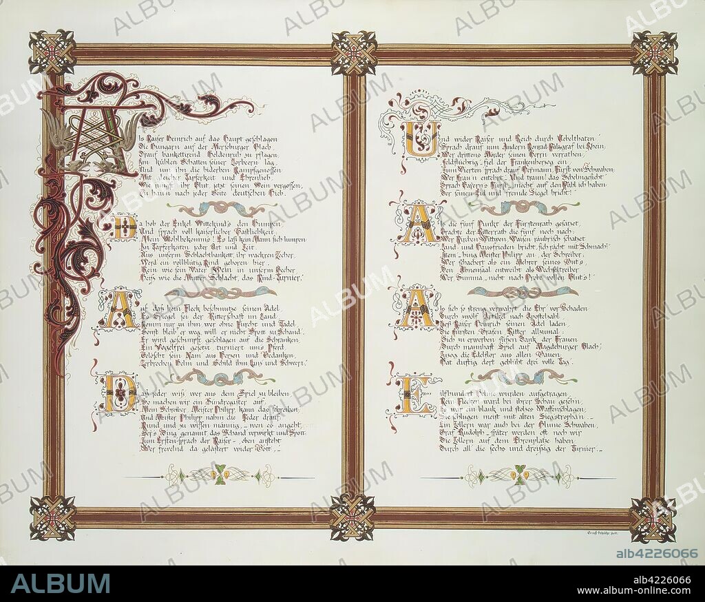 CARL GEORG ANTON GRAEB und ERNST FRIEDRICH GOTTHOLD SCHüTZE II. 'Fourth Sheet of the Poem 'Blancheflour' by K.F. Scherenberg'. Germany, 1854. Dimensions: 44,5x55,6 cm.