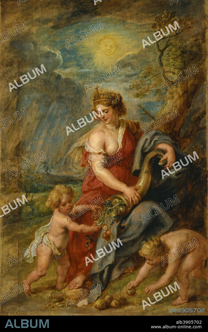 PETER PAUL RUBENS. Abundance (Abundantia). Date/Period: Ca. 1630. Painting. Oil on panel Oil on panel. Height: 637 mm (25.07 in); Width: 458 mm (18.03 in).