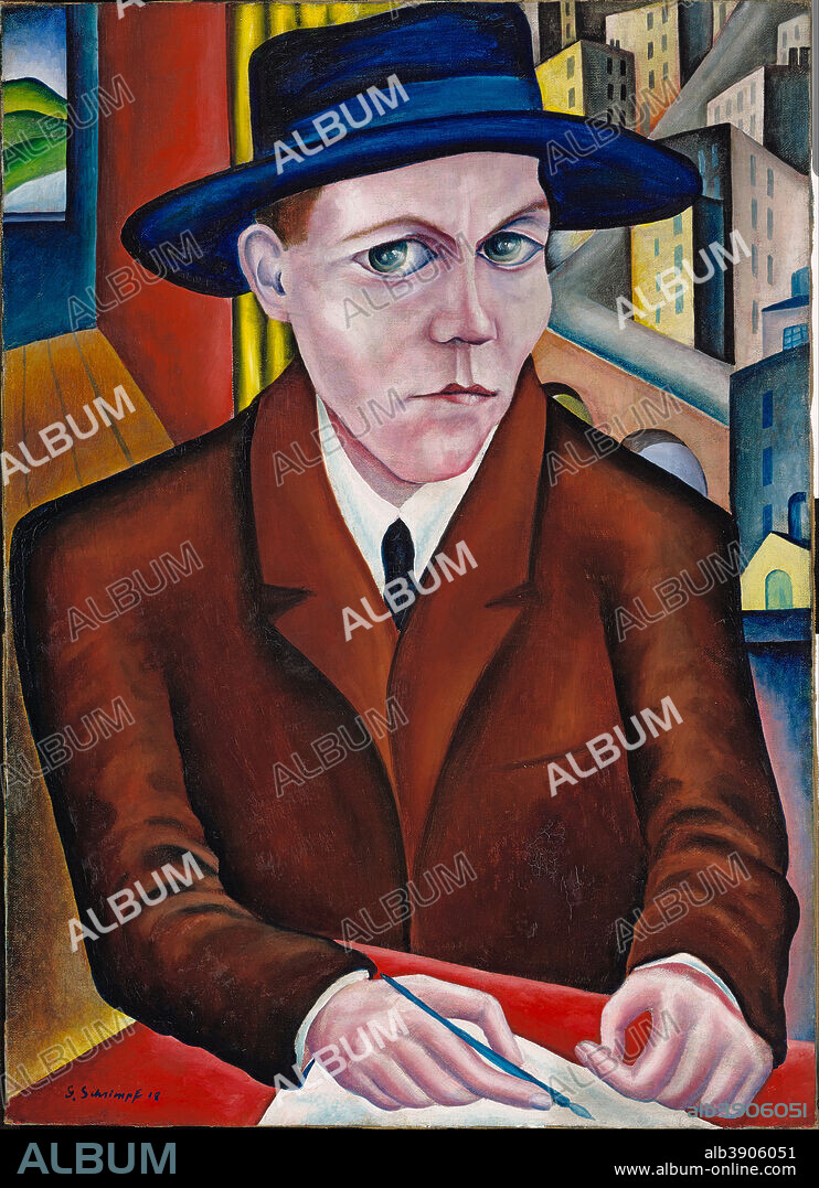 GEORG SCHRIMPF. Portrait Oskar Maria Graf. Date/Period: 1918. Width: 47 cm. Height: 65 cm (Complete).
