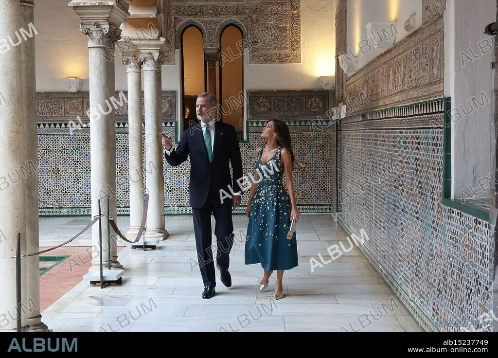 King Felipe VI of Spain, Queen Letizia of Spain attends at Reales Alcazares on June 29, 2025 in Sevill, Spain.