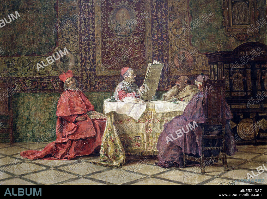 MUÑOZ DEGRAIN , ANTONIO. PINTOR ESPAÑOL . VALENCIA 1840 - 1924. " UN AUDITORIO ESCOGIDO " , OLEO DEL AÑO 1875. COLECCION PARTICULAR . VALENCIA.